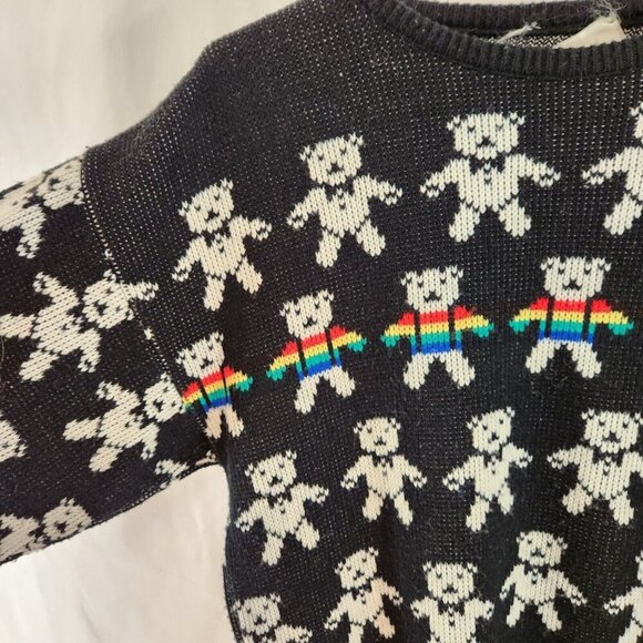 Teddy Bear Tuxedo Ugly Sweater Rainbow Strip Black & White Vtg Unisex Holiday - Picture 2 of 10